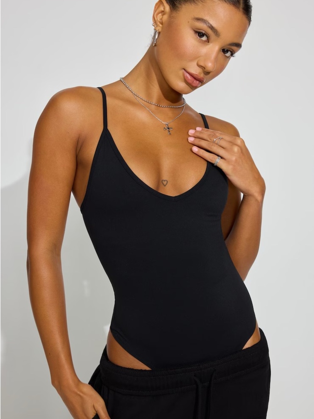 Garage Active Black V-Neck Slim Strap Bodysuit